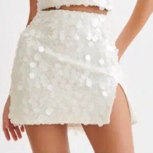 Meshki Maude Transparent Sequin Mini Skirt with Split – Ivory